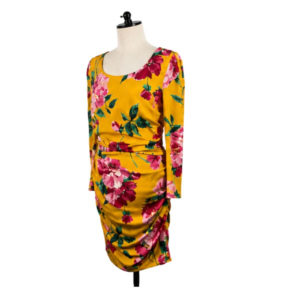 Dolce & Gabbana Silk Floral Ruched Midi Bodycon Dress Yellow IT 40 (US S)